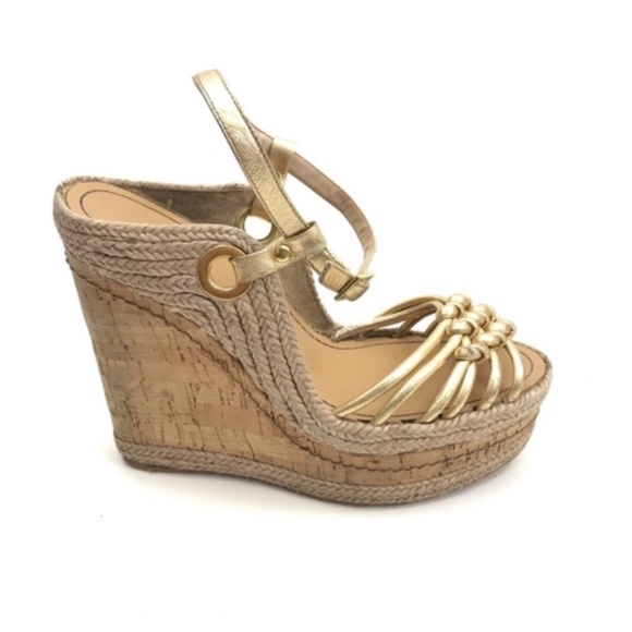 H by Halston Shoes - H by Halston Gold and Rope Cork Wedge Sandals